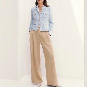 NWT Ann Taylor Pleated Wide-Leg Linen Blend Pant in Tan Size 8 Business Casual